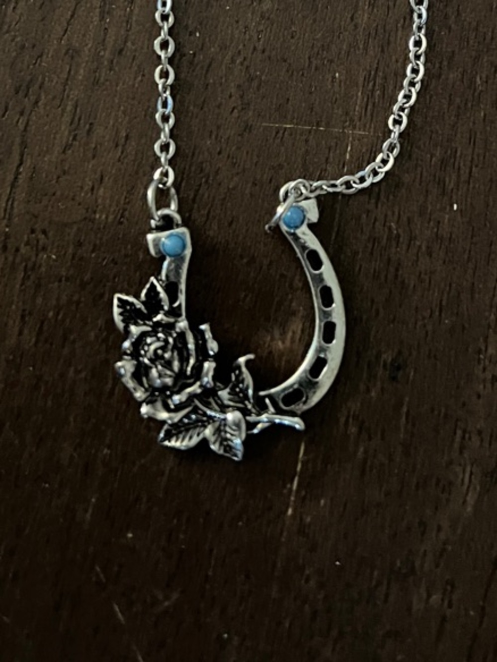 Silver Horseshoe & Rose Pendant Necklace - Women's Jewelry